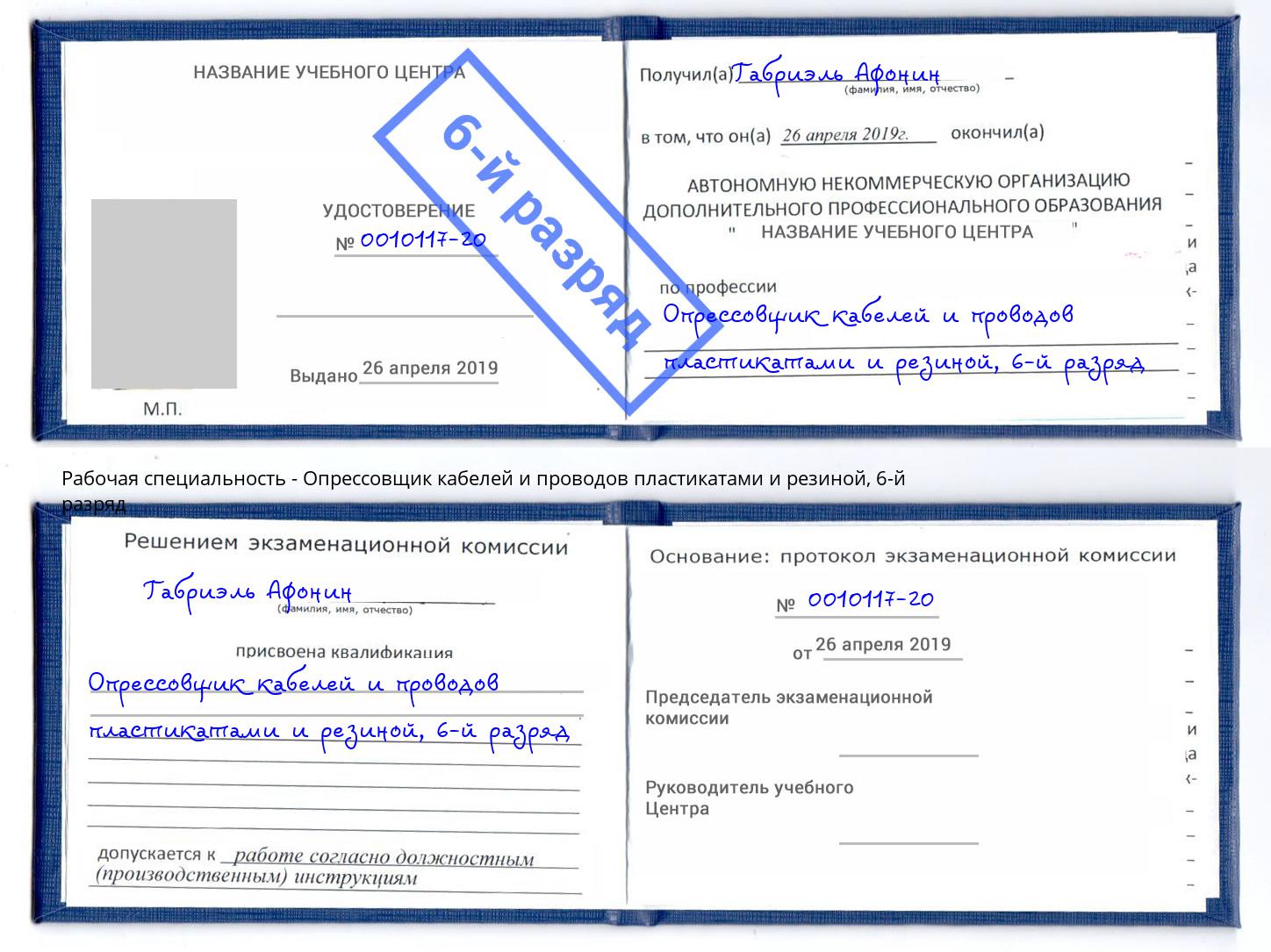 корочка 6-й разряд Опрессовщик кабелей и проводов пластикатами и резиной Гуково