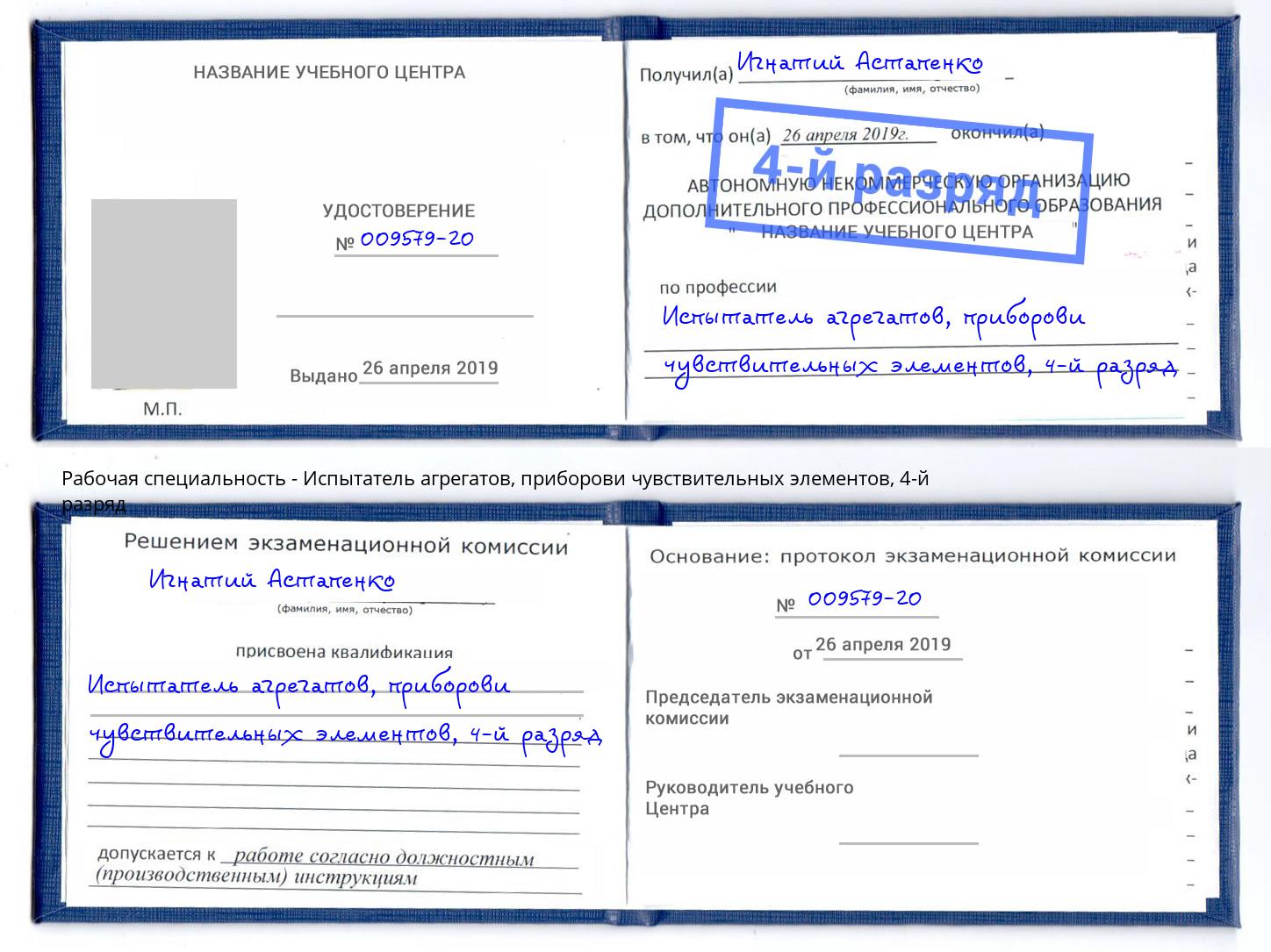 корочка 4-й разряд Испытатель агрегатов, приборови чувствительных элементов Гуково