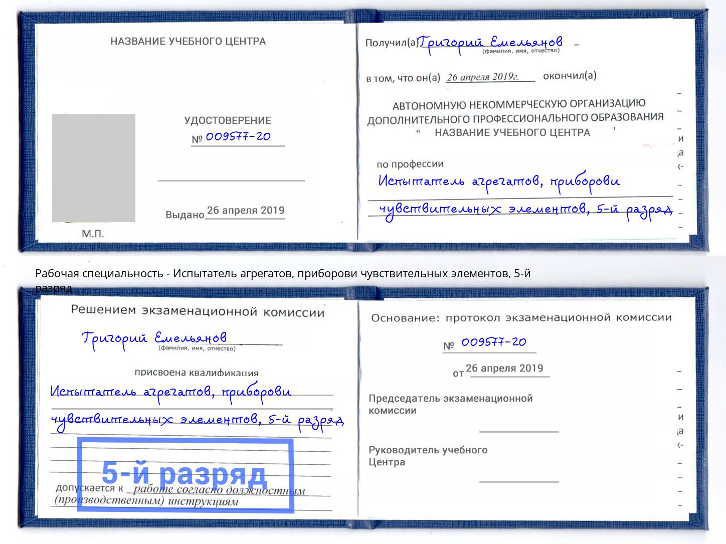 корочка 5-й разряд Испытатель агрегатов, приборови чувствительных элементов Гуково