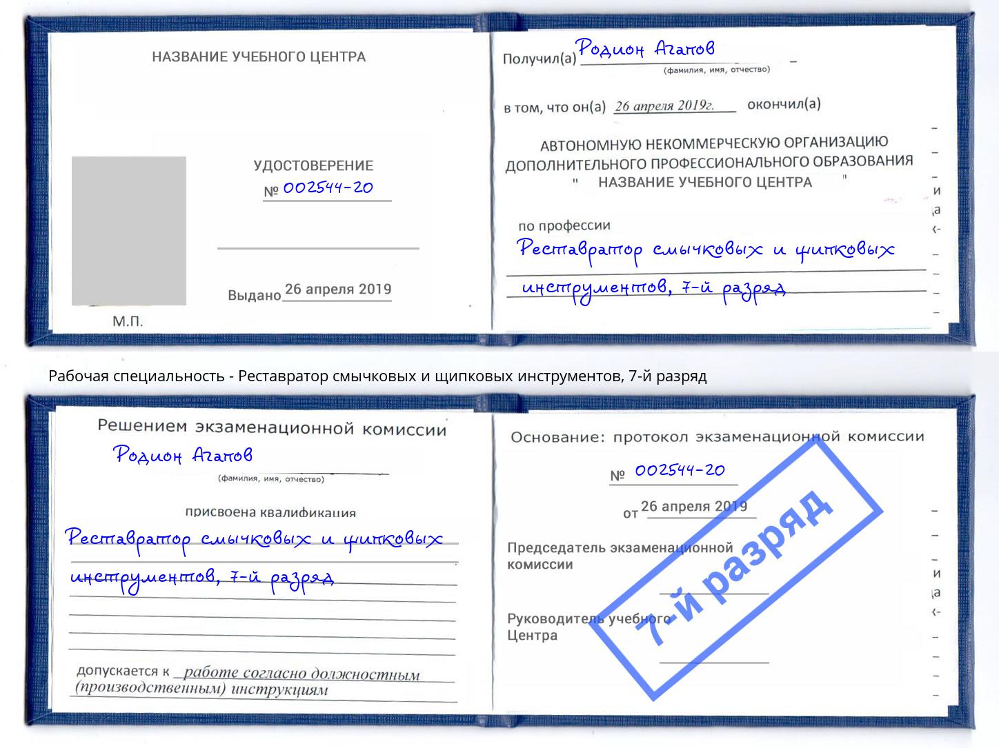 корочка 7-й разряд Реставратор смычковых и щипковых инструментов Гуково