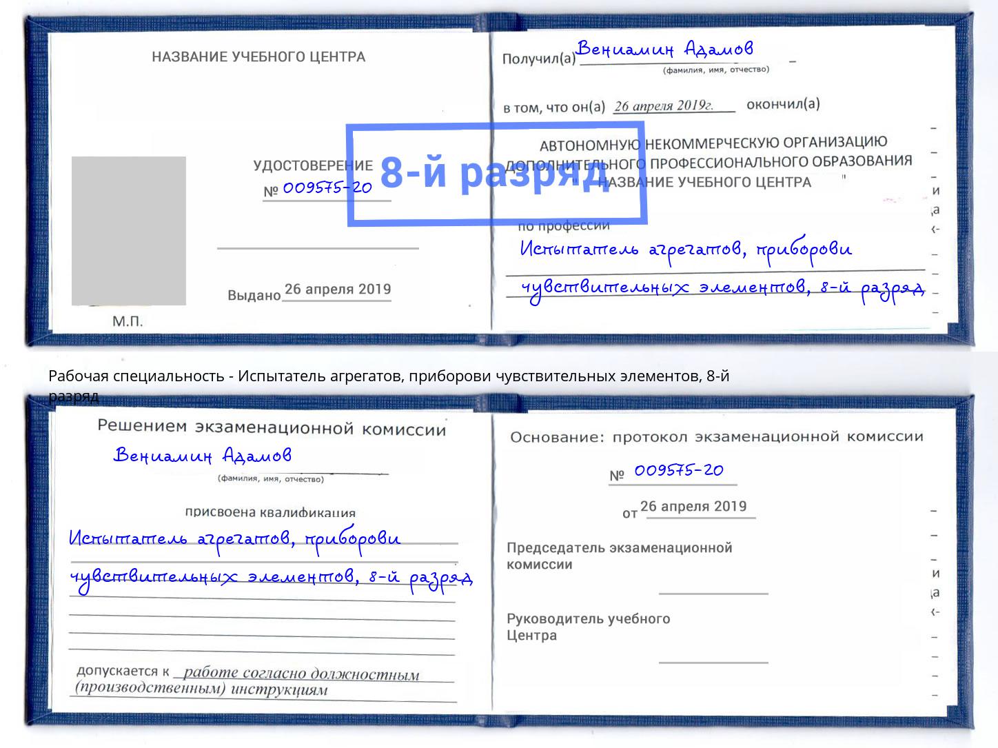 корочка 8-й разряд Испытатель агрегатов, приборови чувствительных элементов Гуково